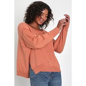Lulus Comforting Energy Orange Drop Shoulder Pullover Sweater - Size L